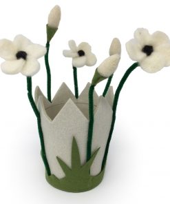 Filzblumen Windlicht & Blumentopf aus Filz mit Glas - Farbe: Weiß | Größe: M