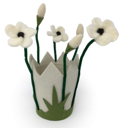 Filzblumen Windlicht & Blumentopf aus Filz mit Glas - Farbe: Weiß | Größe: M