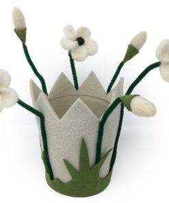 Filzblumen Windlicht & Blumentopf aus Filz mit Glas - Farbe: Weiß | Größe: L