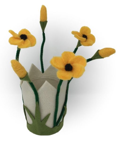 Filzblumen Windlicht & Blumentopf aus Filz mit Glas - Farbe: Gelb | Größe: M