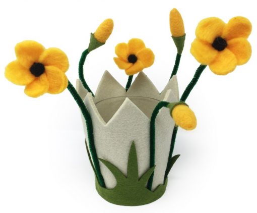 Filzblumen Windlicht & Blumentopf aus Filz mit Glas - Farbe: Gelb | Größe: L