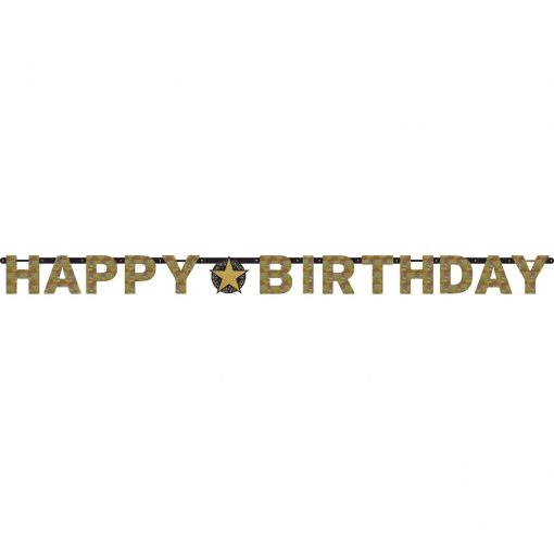 Buchstabenkette Happy Birthday schwarz gold silber funkelnd Geburtstagsdeko Geburtstagsgirlande Party Deko Geburtstag Amscan 0013051665692