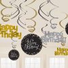 Hängedeko Spiralen Happy Birthday schwarz gold silber funkelnd 12-teilig Party Metallicfolie Pappe Amscan 0013051665661