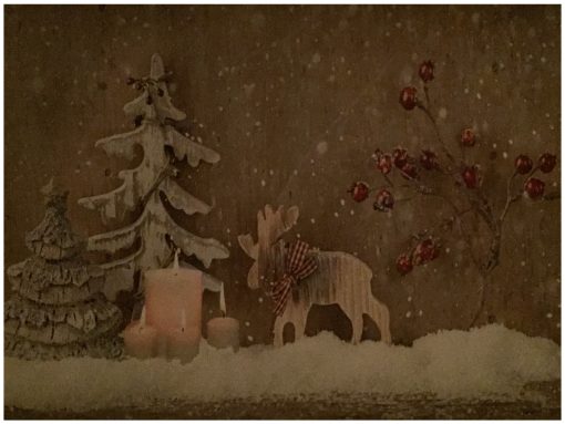 LED Bild Weihnachten Elch Kerze mit 4 flackernden LED´s Winterwandbild