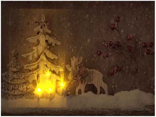 LED Bild Weihnachten Elch Kerze mit 4 flackernden LED´s Winterwandbild