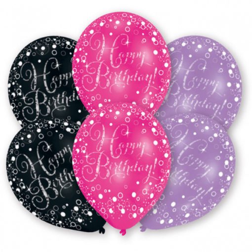 6 Luftballons Happy Birthday schwarz pink funkelnd Latexballons geburtstagsballons party deko geburtstagsdeko geburtstag amscan 0013051654610