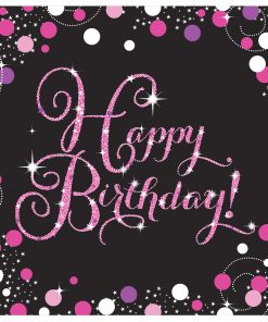 16 Servietten Happy Birthday schwarz pink funkelnd Geburtstagsservietten party deko geburtstagsdeko geburtstag amscan 0013051665722