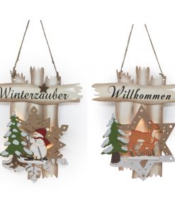 Fensterbild beleuchtet Winterzauber / Willkommen 3D Wandbild Winter Weihnachtsdeko Holz Türdeko