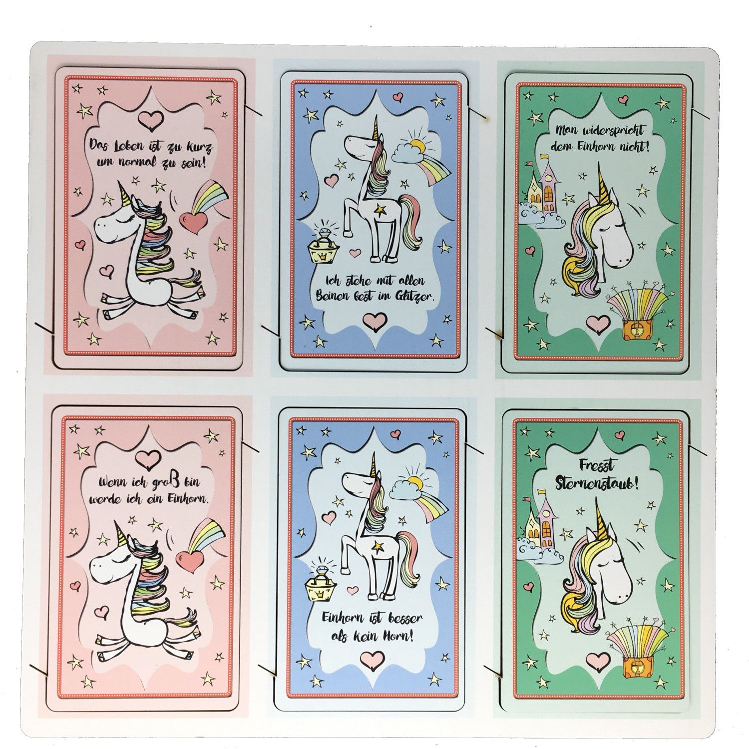 Einhorn Magnet mit lustigem Spruch - 6er Set veschiedene Motive Magnetschild als Kühlschrankmagnet oder für Magnettafel, Haftet an metallischen Flächen.