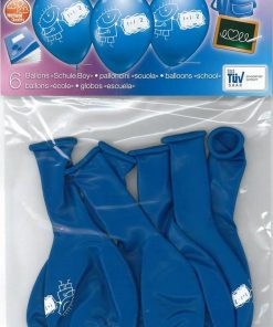 Schuljunge Schuleinführung Luftballon 6er Set mit 28-30 cm Ballondurchmesser in kräftigem Blau zur Schuleinführung, auch für Helium geeignet.