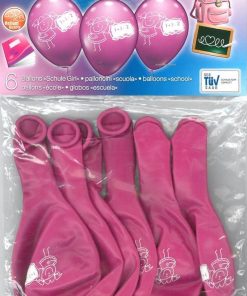 Schulmädchen Schuleinführung Luftballon 6er Set mit 28-30 cm Ballondurchmesser in kräftigem Pink zur Schuleinführung, auch für Helium geeignet.