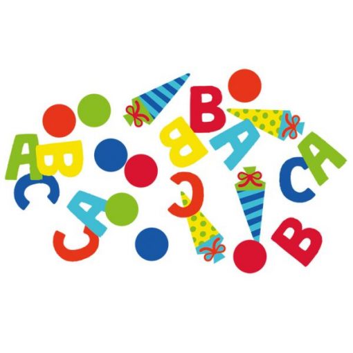 Konfetti Buchstaben Schulanfang ABC Zuckertüten Schuleinführung bunt 14g, Material: Pappe , Metallicfolie Farbe: gelb, grün, orange, blau, rot