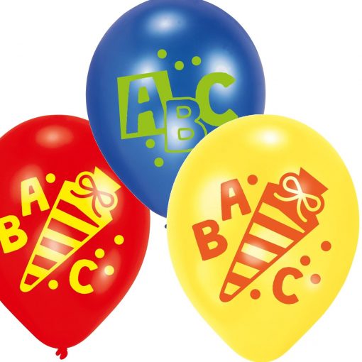 ABC Schulanfang Schuleinführung Luftballon 6er Set mit ABC, Zuckertüte und Punkten in den Farben rot, gelb und blau. Riethmüller 0013051578169