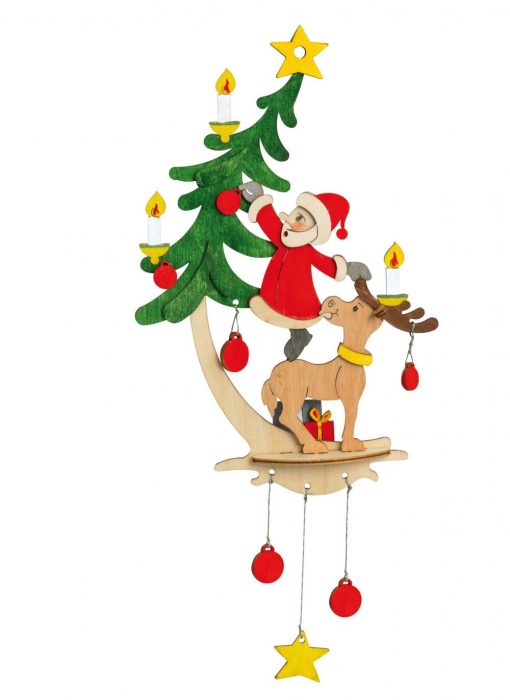 3D Holz Bastelset Fensterbild Weihnachtsmann mit Elch | Kinder Kreativität mit Basteln fördern. Bastelset kann farbig bemalt & mit Holzleim geklebt werden.