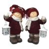 Deko Kinder Winterkinder mit Laterne rot, Deko Kinder / Gartenfiguren als Junge & Mädchen mit Laterne & roter Strickmütze mit Augenapplikationen