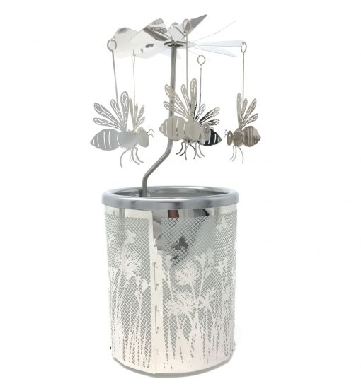 Glas Karussell Windlicht Biene - Filigran ausgearbeite Bienen an diesem tollen Windlicht Glaskarussell Biene mit Manschetten-Motiv Blumenwiese.