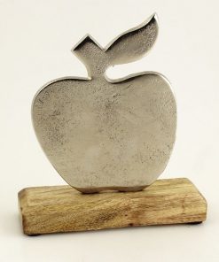 Aluminium Apfel auf Holzsockel Deko 🍏 15 x 5 x 17 cm