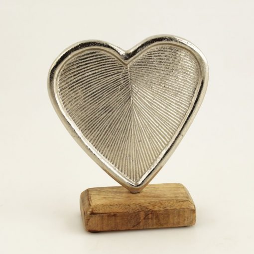 Aluminium Herz auf Holzsockel Hochzeitsdeko ❤️ 10 x 5 x 12 cm