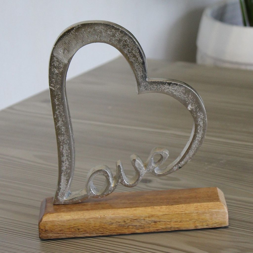 Dekoherz Silber aus Metall auf Holzsockel - 21 cm - Geschenk zum Hinstellen main image 1