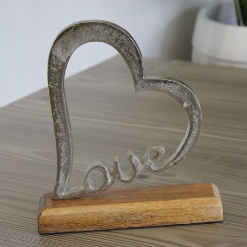 Aluminium Herz Love auf Holzsockel Hochzeitsdeko Aufsteller 💕 18 x 5 x 20 cm